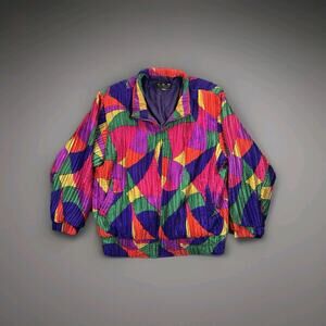 Vintage 90s Womens Bomber Jacket ADS American Designer Style MultiColor Size L